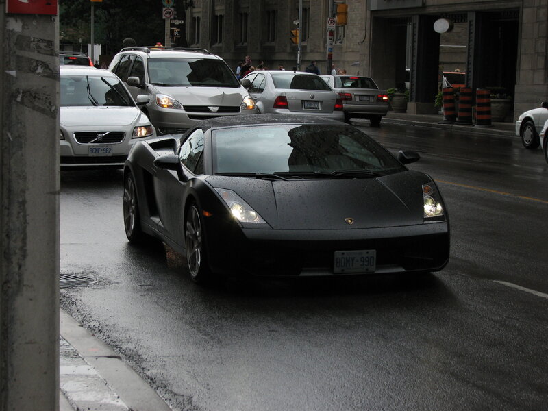 Lamborghini on a rainy city street