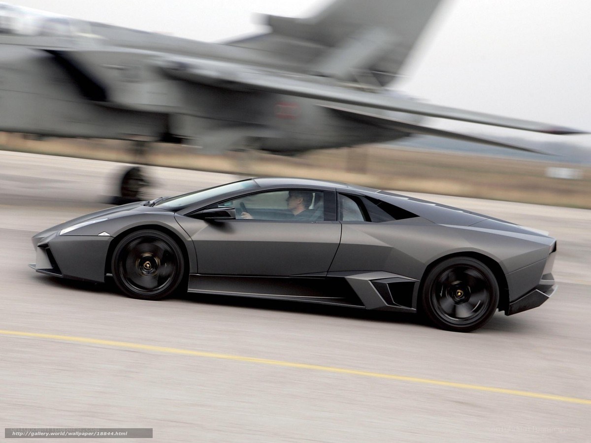 Lamborghini on runway with jet