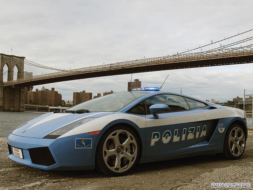 Lamborghini police car by bridge
