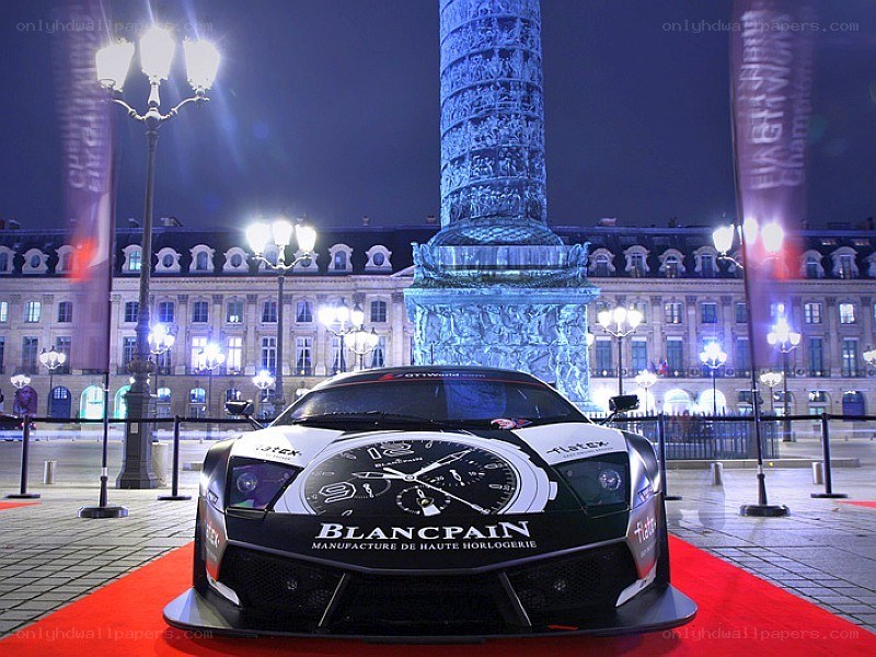 Lamborghini race car at night