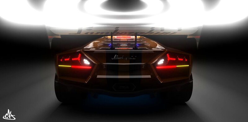 Lamborghini Race Car — Black, Dramatic, 3d Render, Taillights