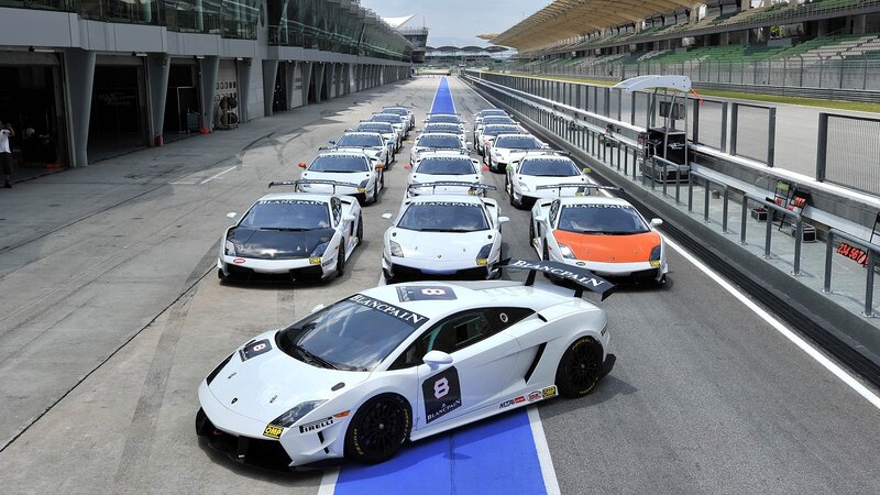 Lamborghini race cars on track