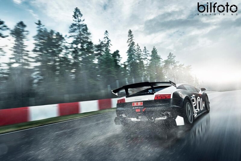 Lamborghini racing on wet track