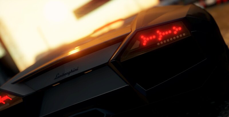 Lamborghini rear view at sunset