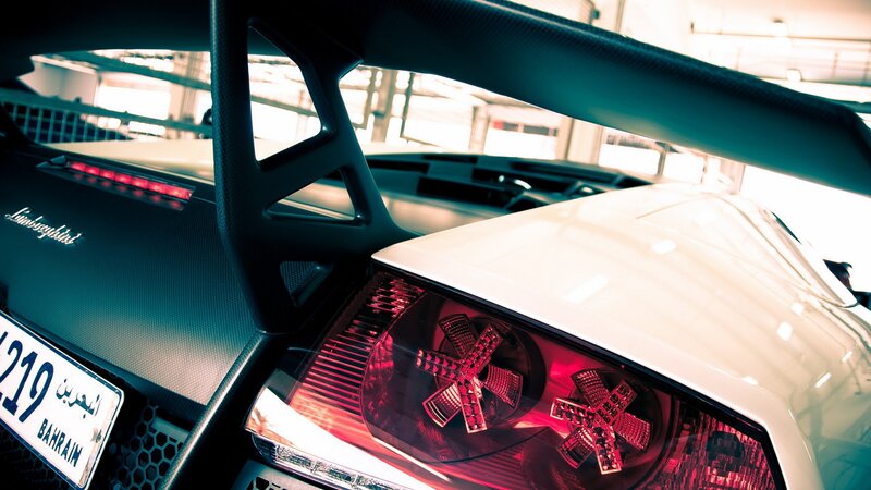 Lamborghini Rear View — White, Dramatic, Photograph, Car