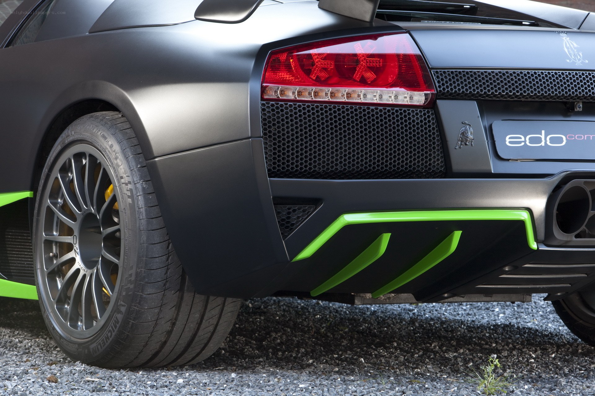 Lamborghini rear view with green accents