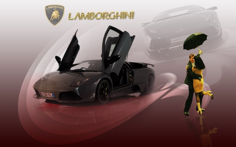 Lamborghini sports car with couple