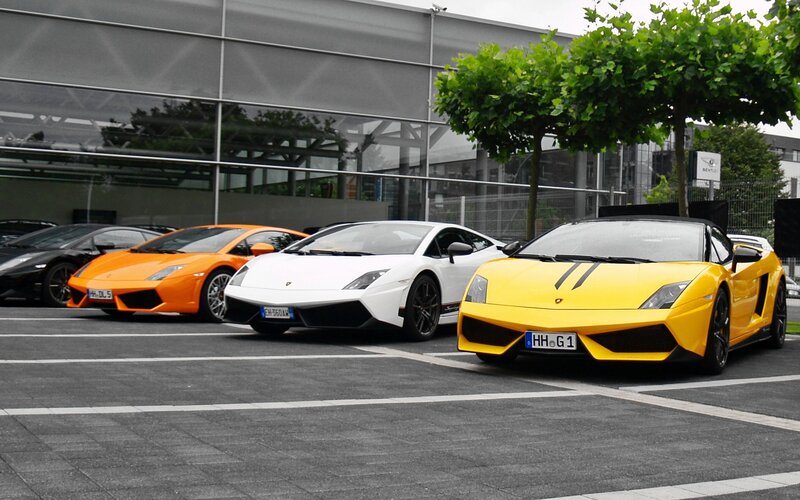 Lamborghini sports cars in a row