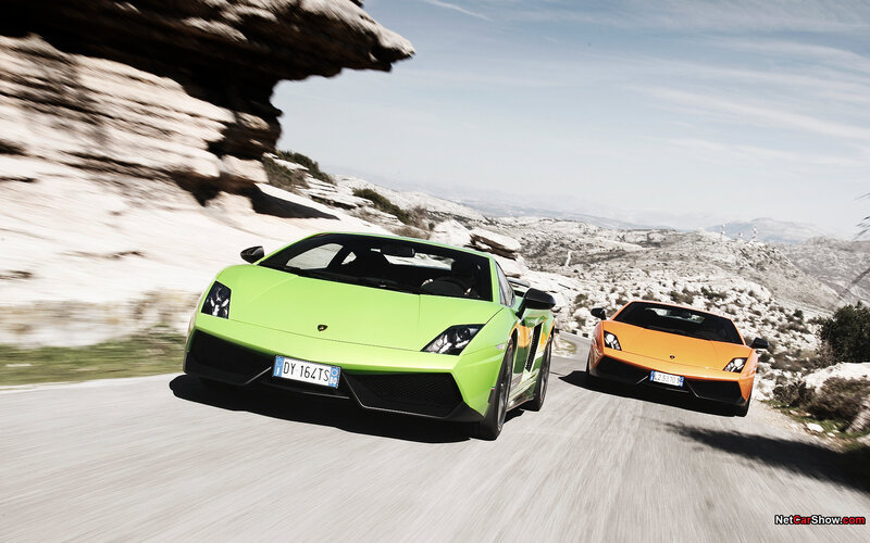 Lamborghini sports cars on mountain road