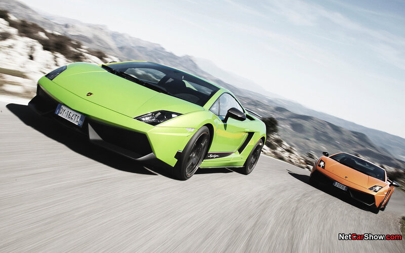Lamborghini sports cars on mountain road