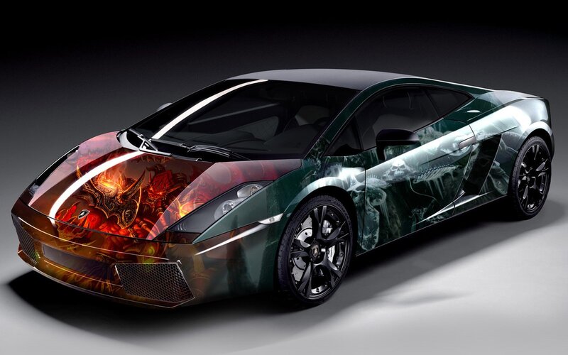 Lamborghini with Custom Wrap — Green, Dramatic, Digital Art