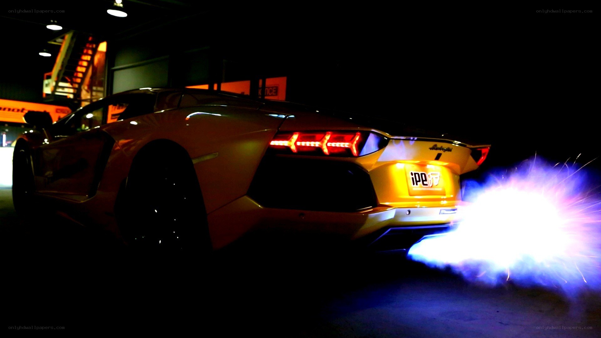 Lamborghini with exhaust flames