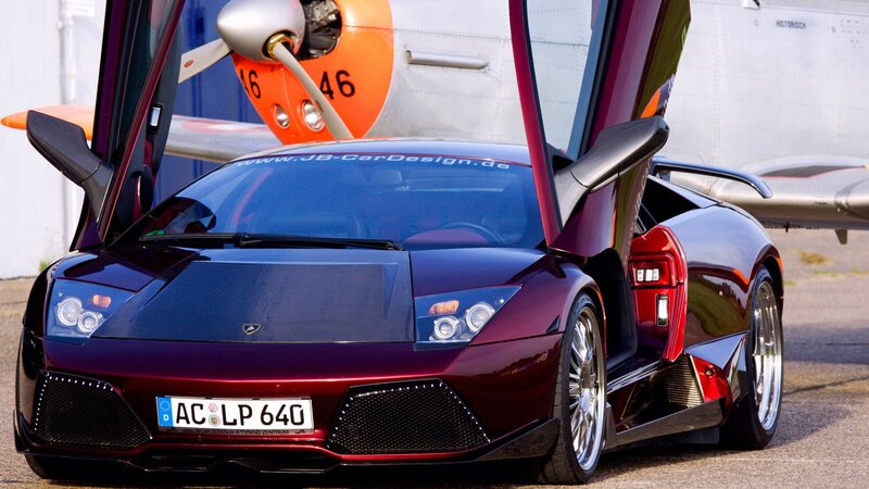 Lamborghini with plane in background