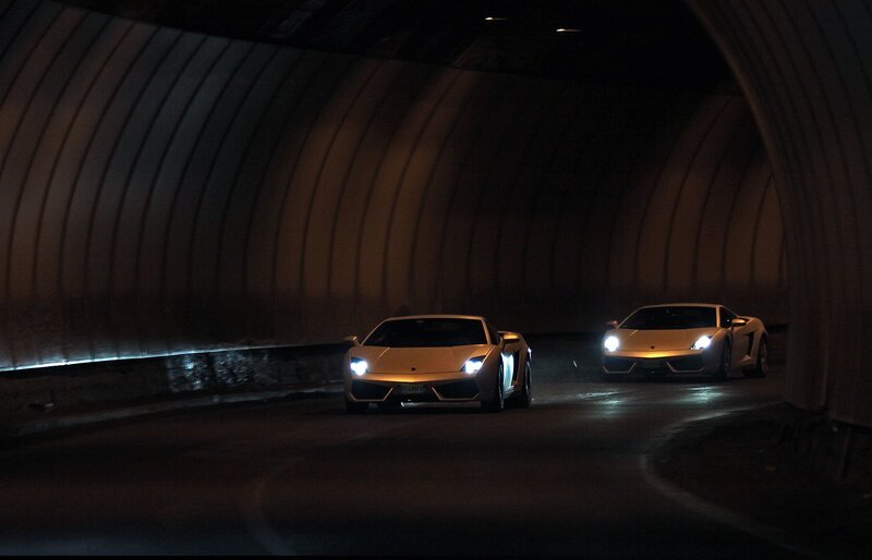 Lamborghinis in a tunnel