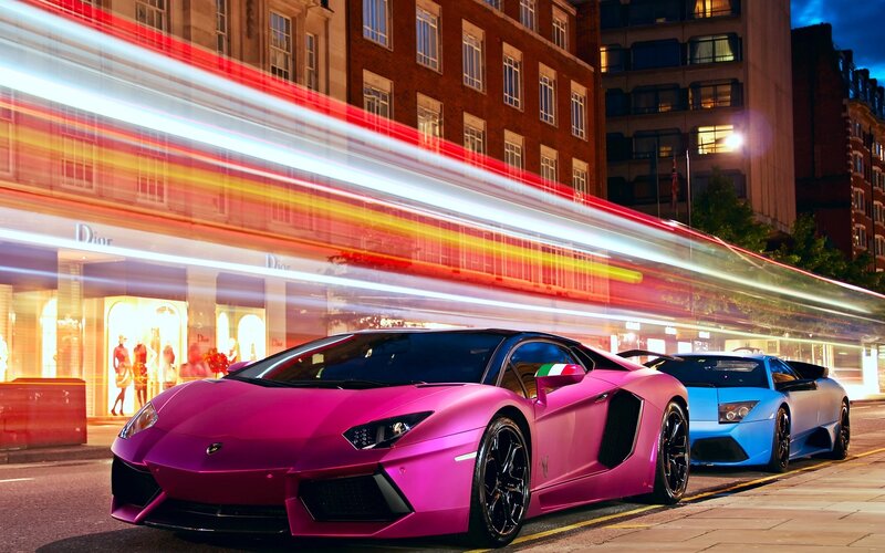 Lamborghinis on a city street