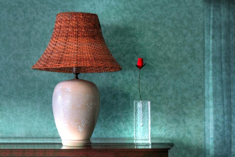 Lamp and Rose on Table