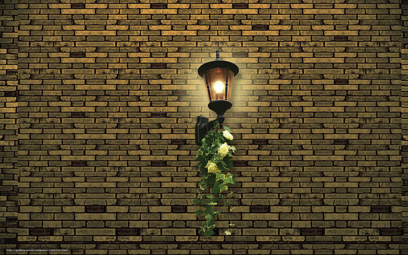 Lamp on brick wall with flowers