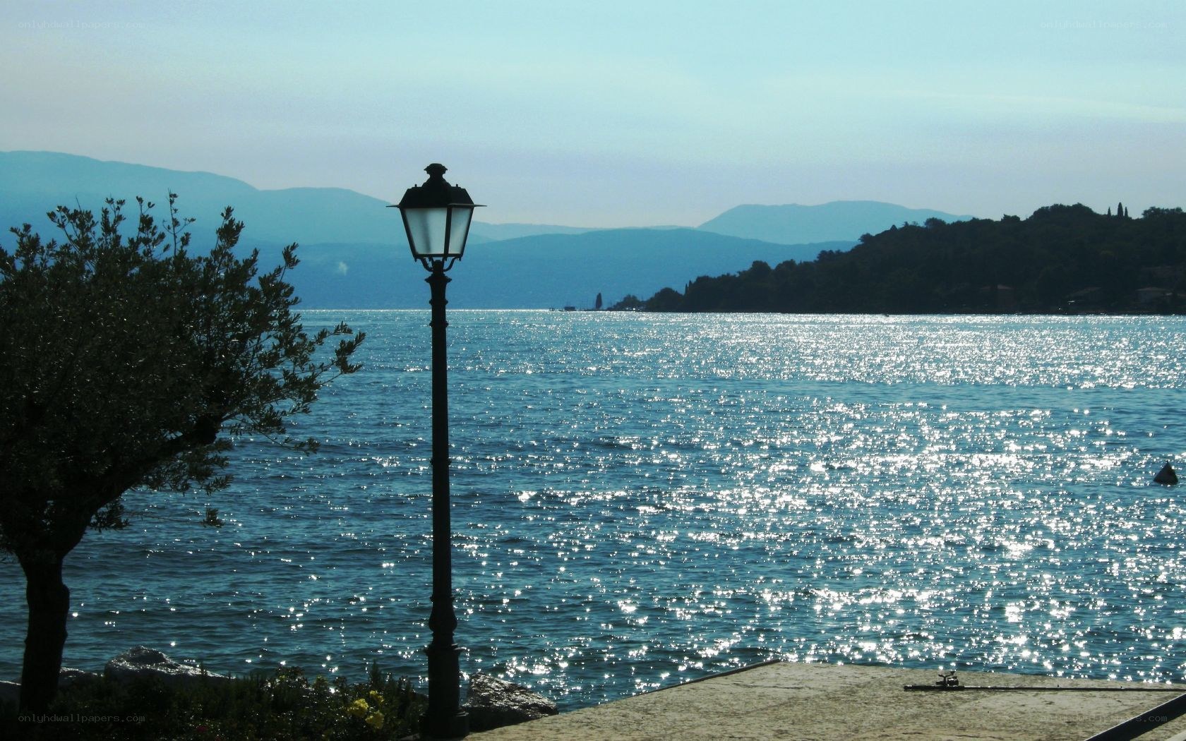 Lamp post by the water
