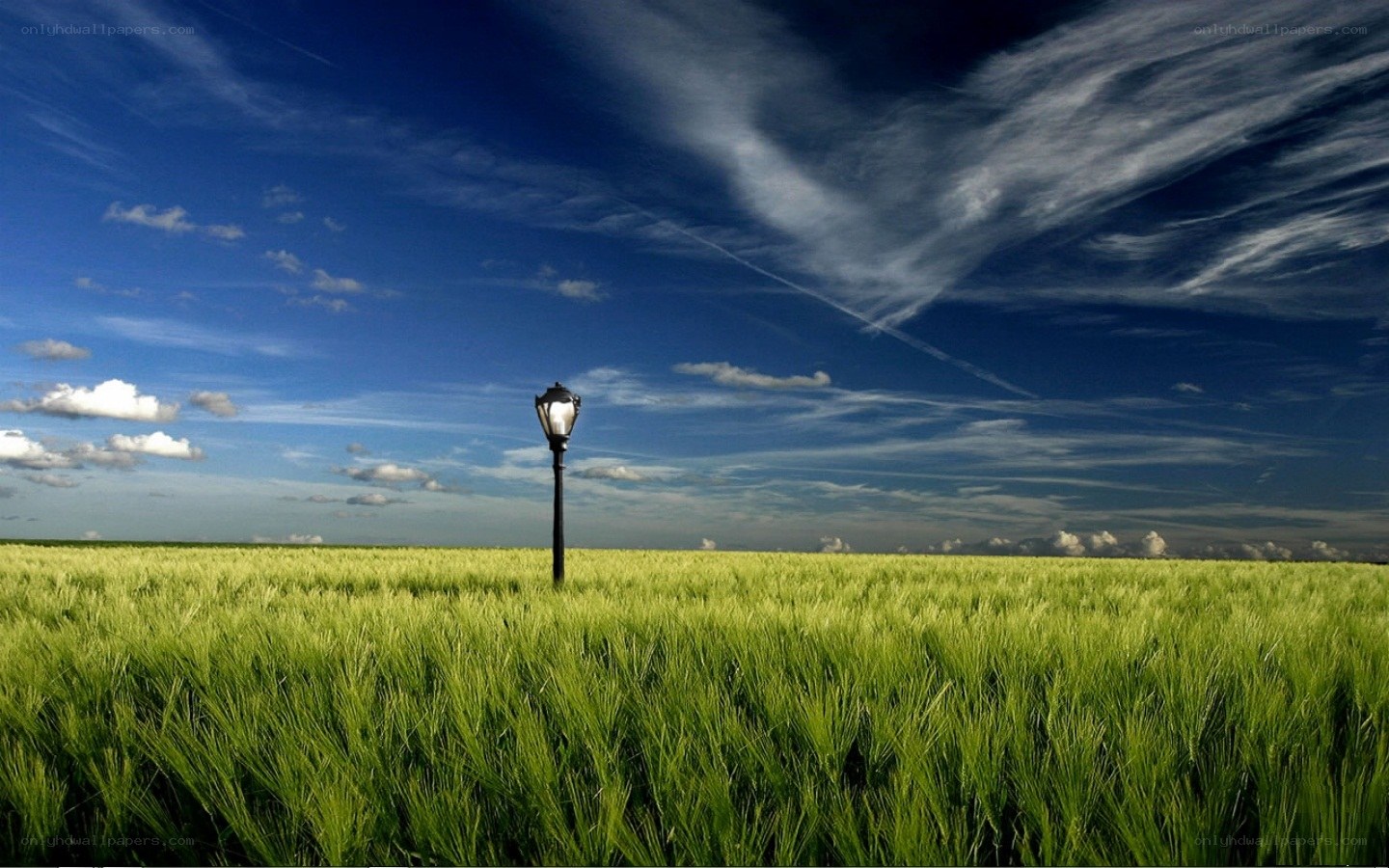 Lamp post in a green field