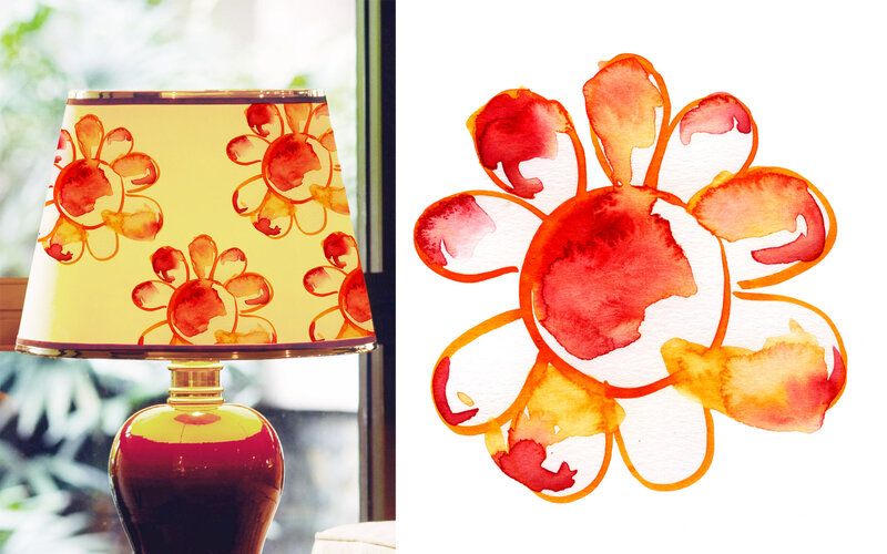 Lamp with Floral Shade — Yellow, Calm
