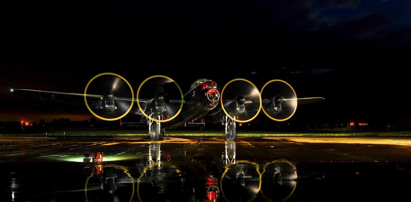 Lancaster Bomber Aircraft — Black, Dramatic, Night, Photograph