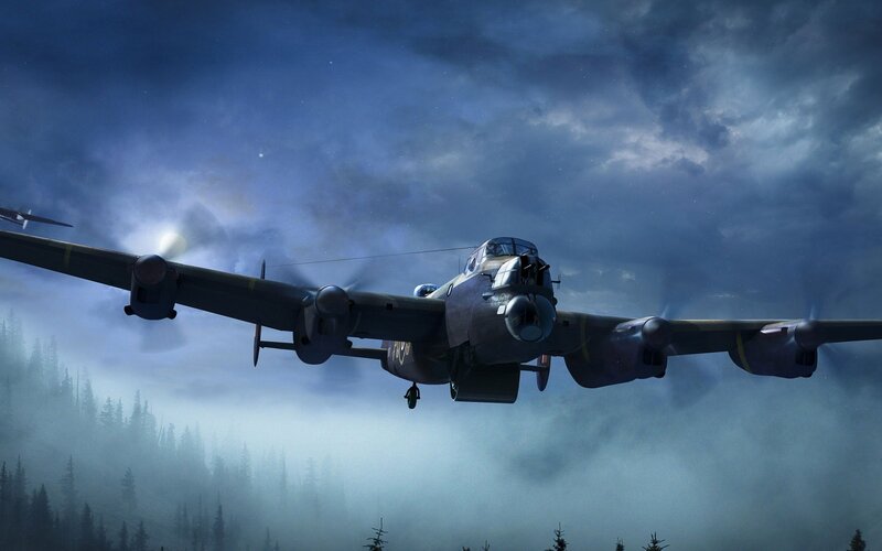 Lancaster Bomber Aircraft — Blue, Dramatic, Night
