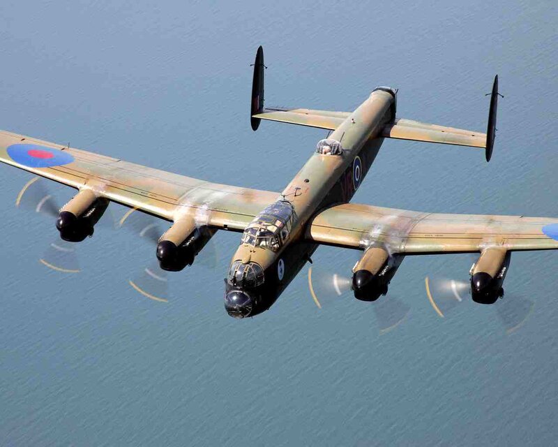 Lancaster Bomber Aircraft — Green, Calm, Afternoon, Photograph, Propellers