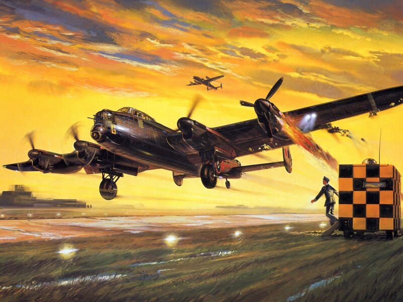 Lancaster bomber at sunset