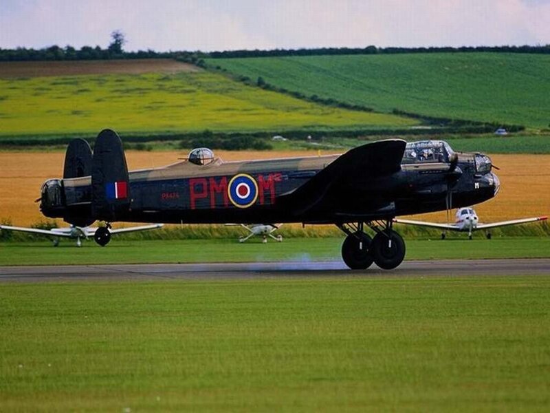 Lancaster bomber on runway