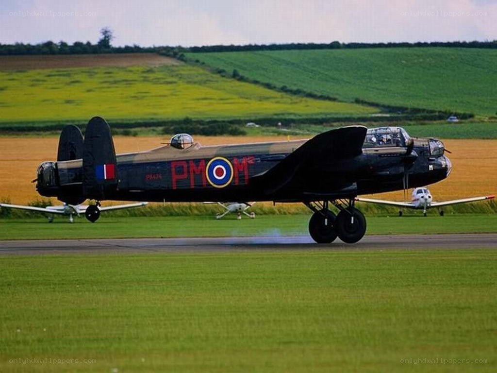 Lancaster bomber on runway