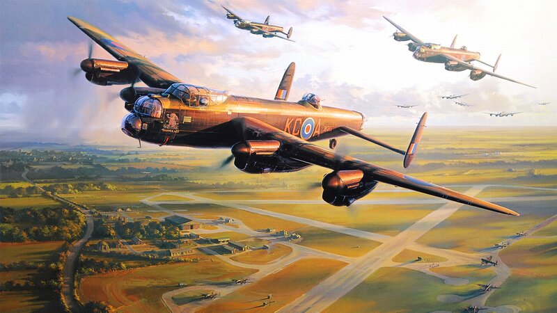 Lancaster Bombers in Flight — Brown