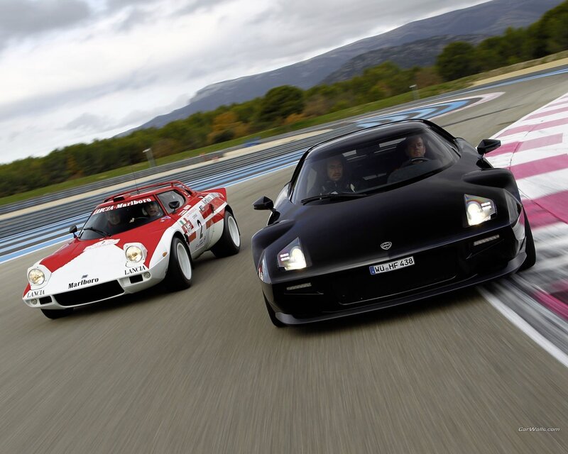 Lancia race cars on track
