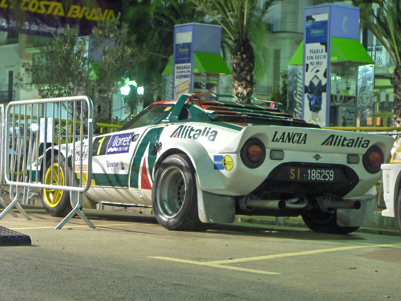 Lancia rally car at night