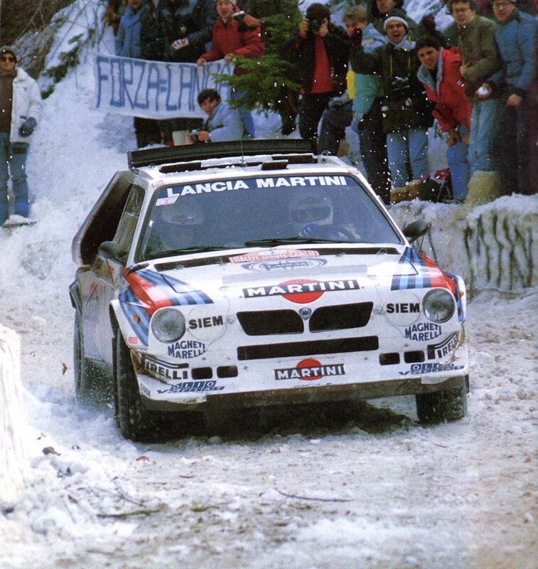 Lancia rally car on snowy track