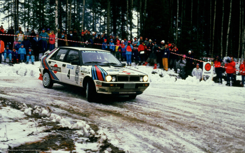 Lancia rally car on snowy track
