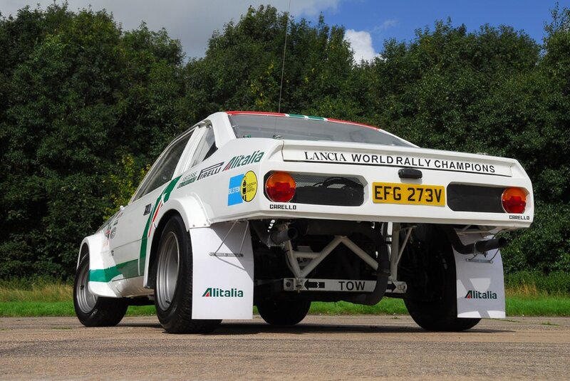 Lancia rally car rear view