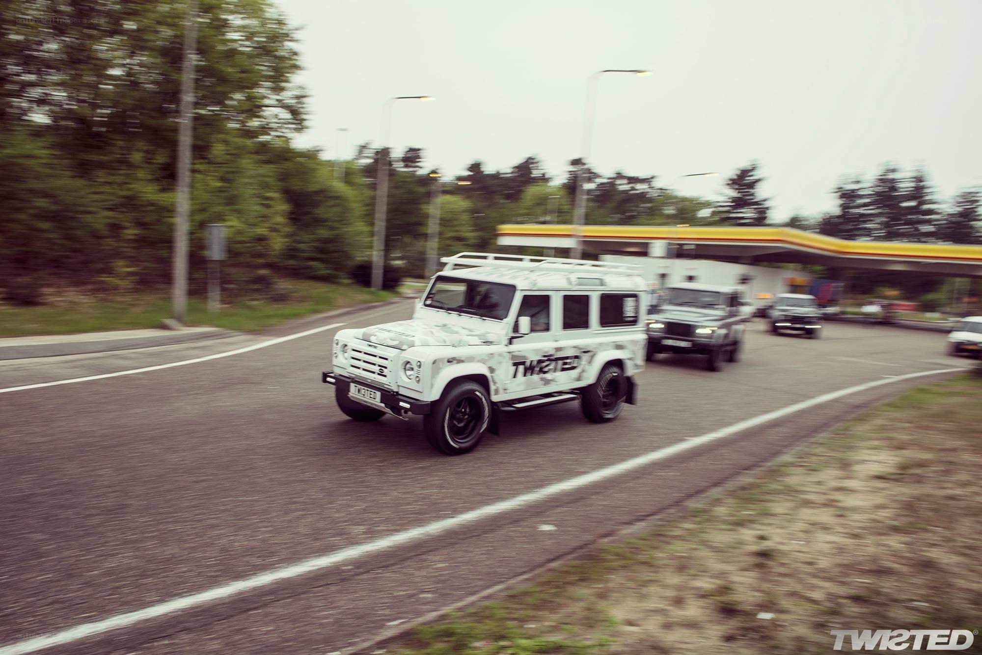 Land Rover convoy on road