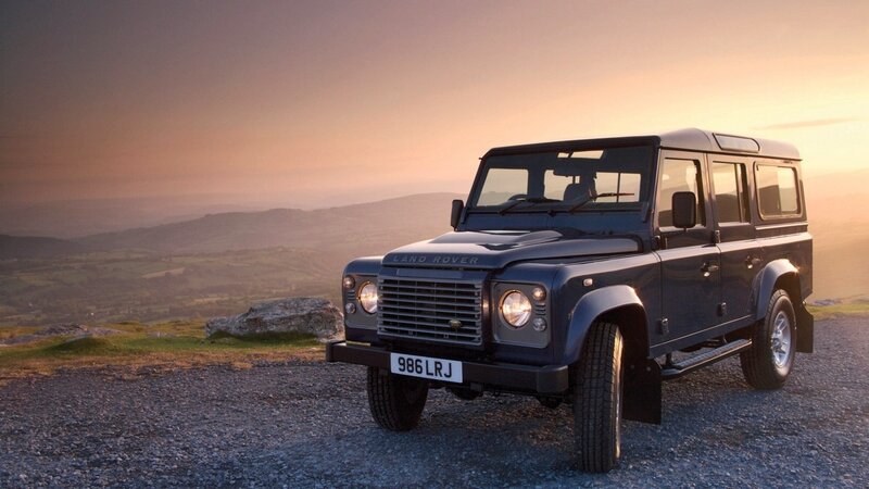Land Rover Defender at sunset