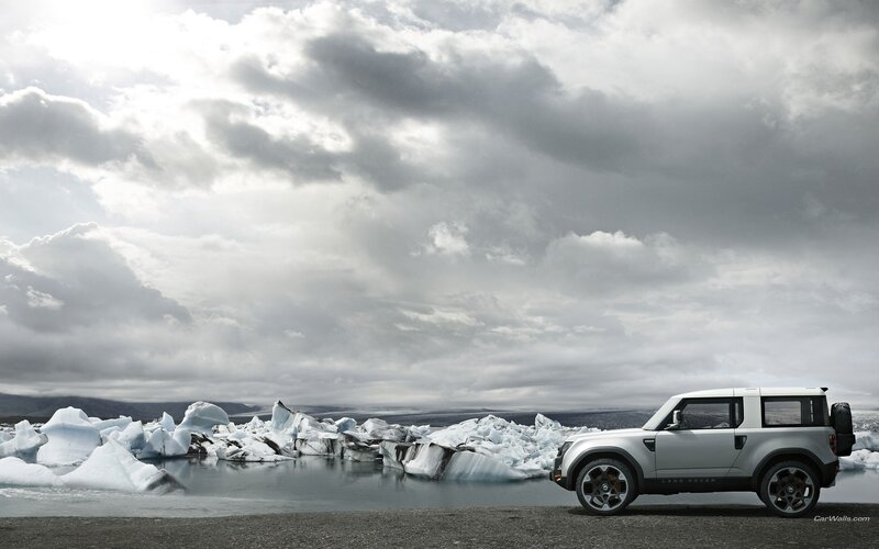 Land Rover in icy landscape