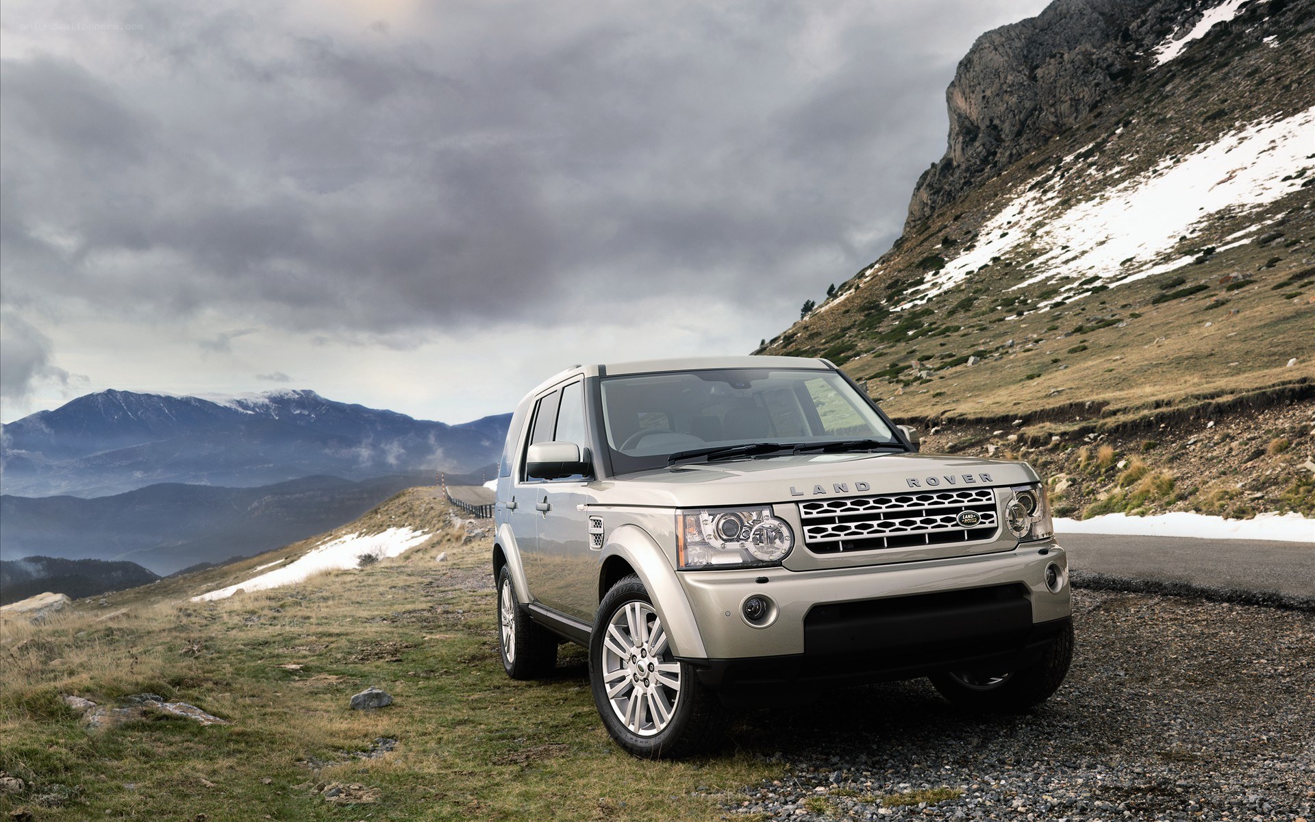 Land Rover in mountain landscape