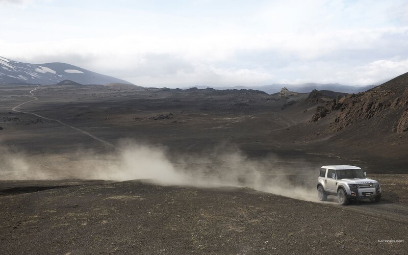 Land Rover in volcanic landscape
