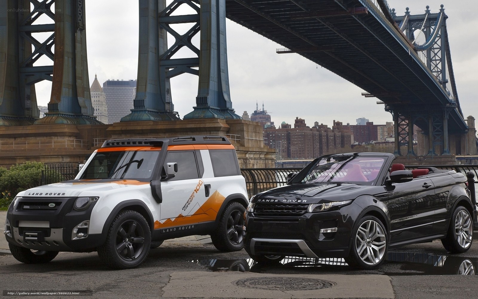 Land Rover vehicles by bridge