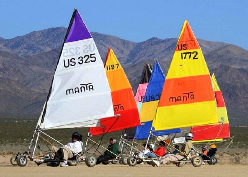 Land sailing race in desert