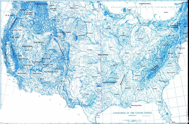 Landforms of the United States map