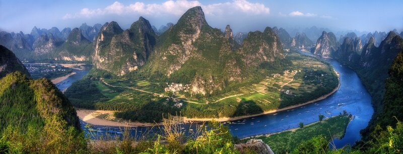 Landscape of karst mountains and river