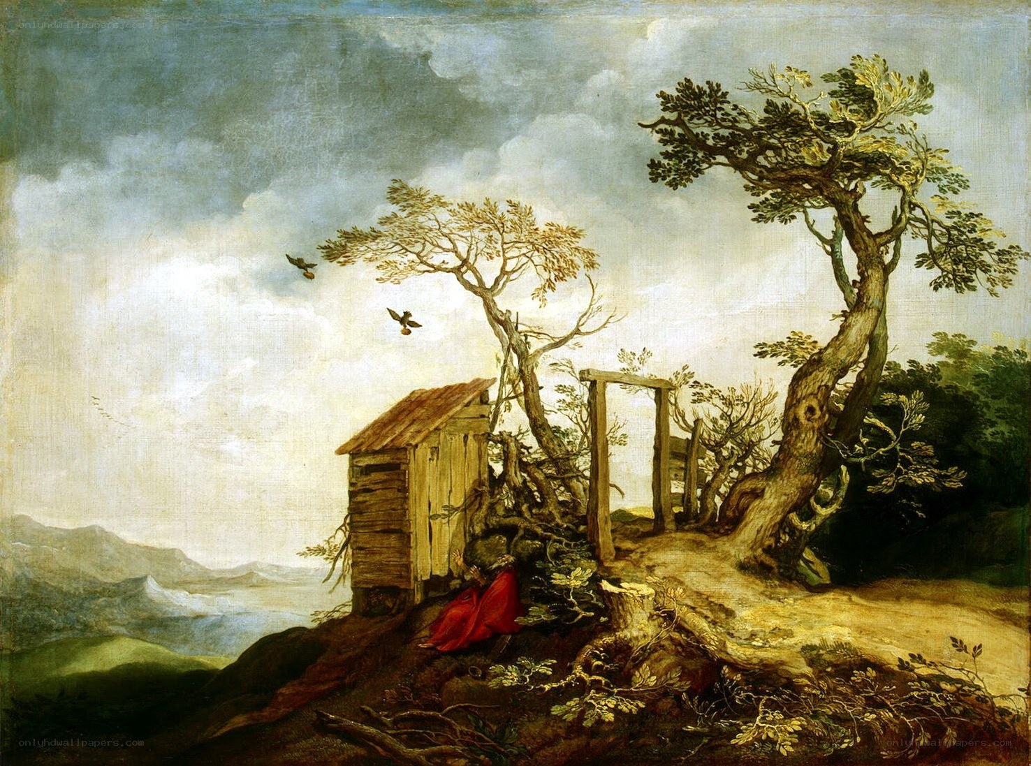 Landscape with a figure in red