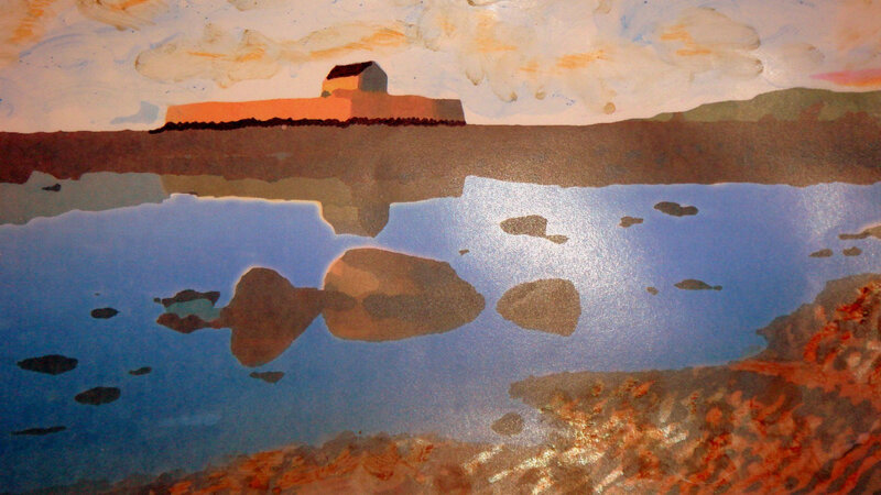 Landscape with building reflection