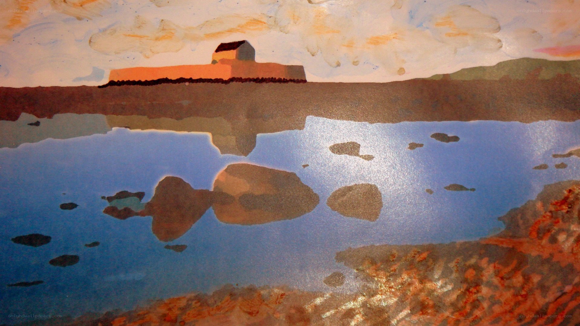 Landscape with building reflection