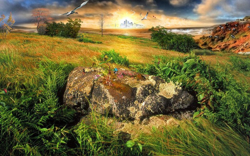 Landscape with city in distance