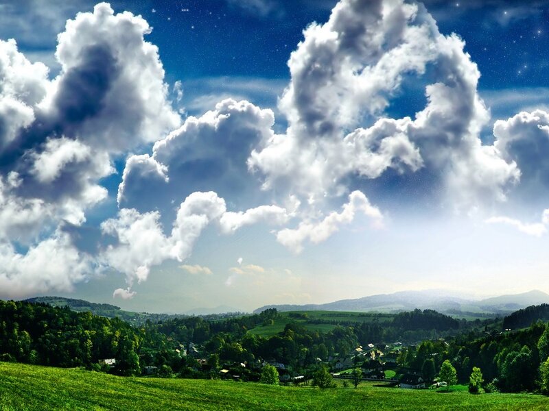 Landscape with clouds and stars